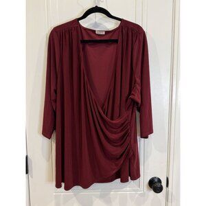 Kiyonna Burgundy Wrap Top 3xl EUC 3/4 Length Sleeves Casual Workwear Holiday